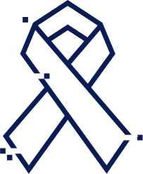 A blue ribbon illustration representing Alzheimer's awareness. The ribbon is designed in an angular style, with sharp corners and a geometric appearance.