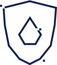 Logo of a stylized shield in dark blue outline. The shield contains an inner outline of a droplet shape, also in dark blue. The background is transparent.