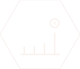 A pixelated icon of a person climbing stairs, with a flag at the top, enclosed in a hexagonal border. The design is in light gray on a black background.