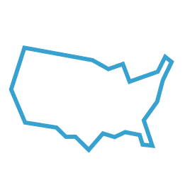 A simple blue outline drawing of the contiguous United States map, with no labels or other markings.