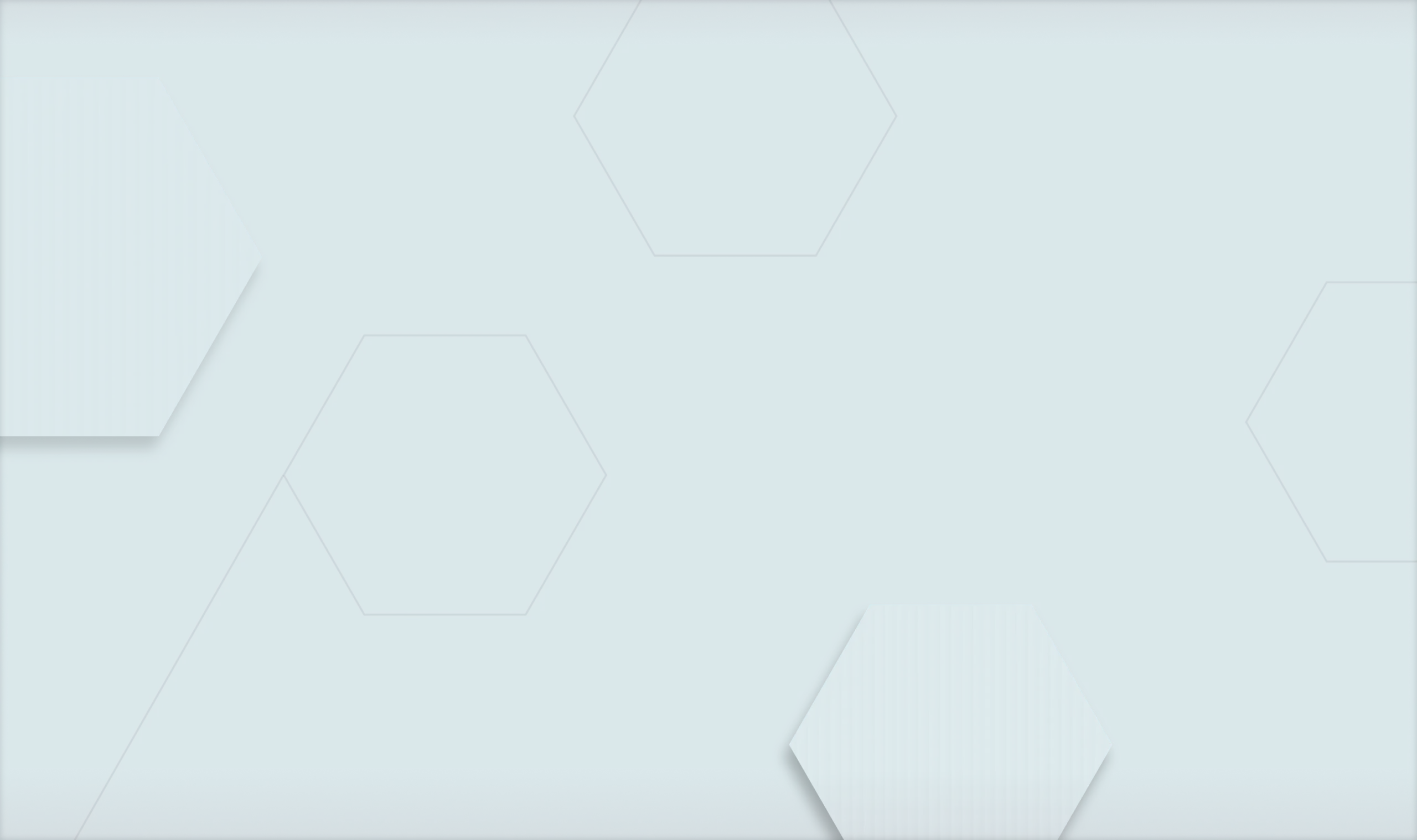 Blue background with three outlined hexagons and one solid light blue hexagon in the lower right corner. The design has a modern, geometric style with subtle shading and borders.