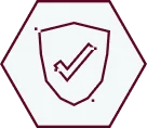 A maroon outline of a shield with a check mark inside, centered on a light hexagonal background. This image represents security, protection, or verification.